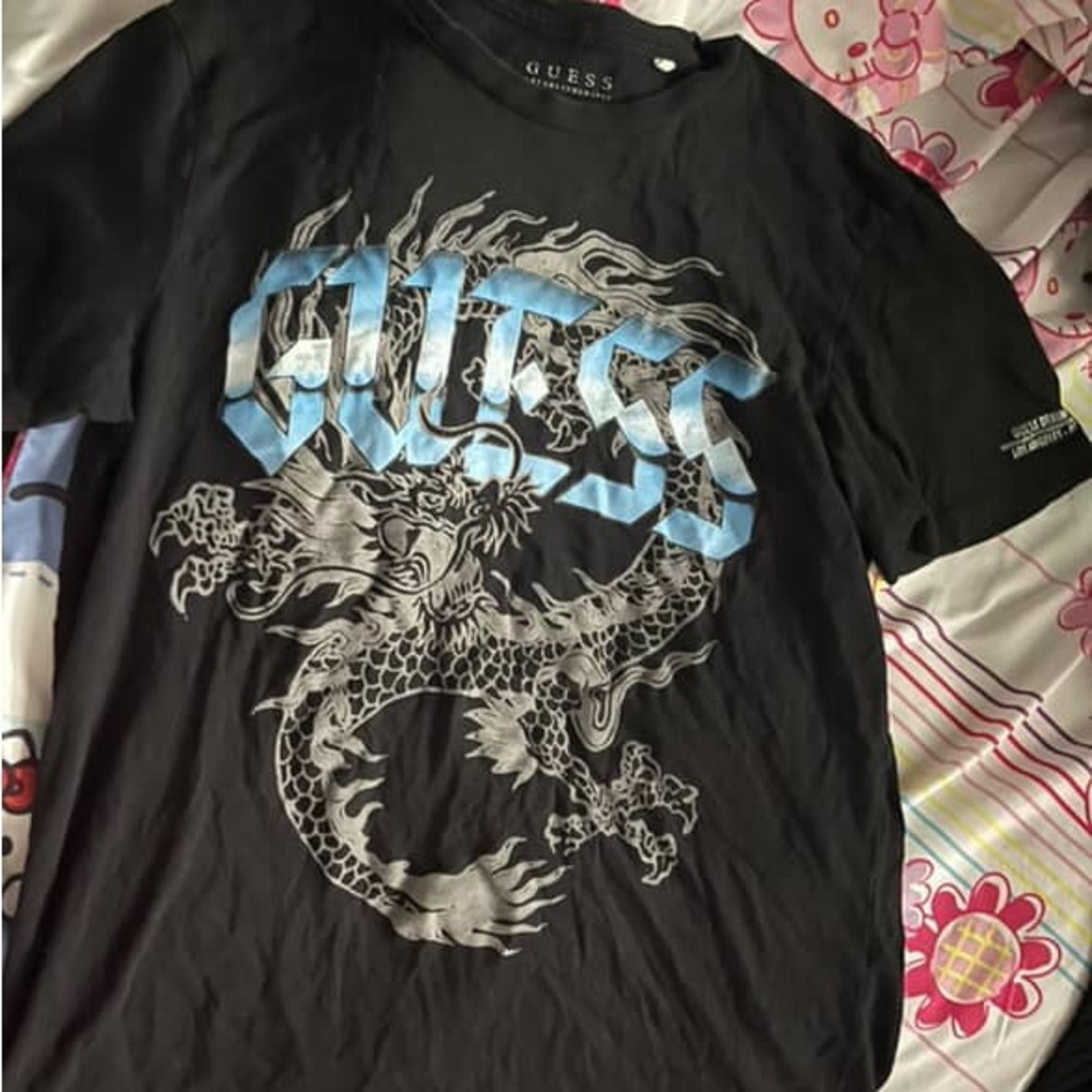 Guess Black Tee with Blue and Silver Graphic
